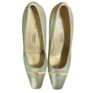 St. John Made in Italy Sage Green Leather Heels - Size 8 AA